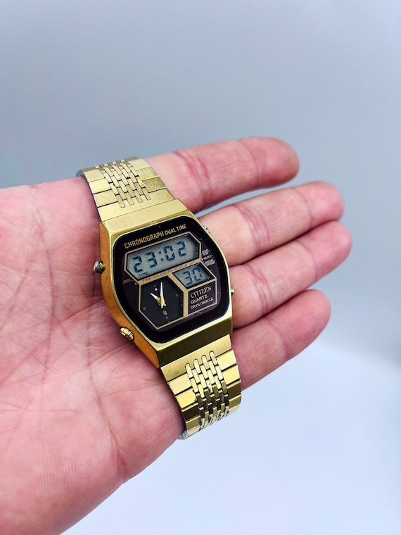1980年代のヴィンテージ シチズン アナデジ ウォッチ、ゴールド