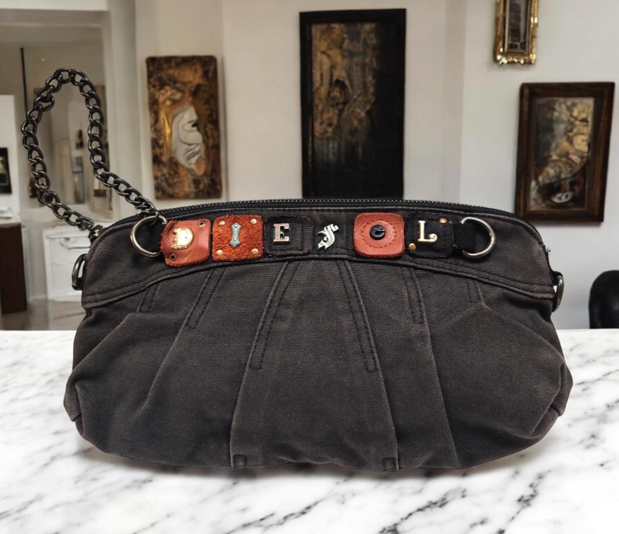 DIESEL Vintage Clutch Bag With Leather Logo, 2000's Y2k Vintage