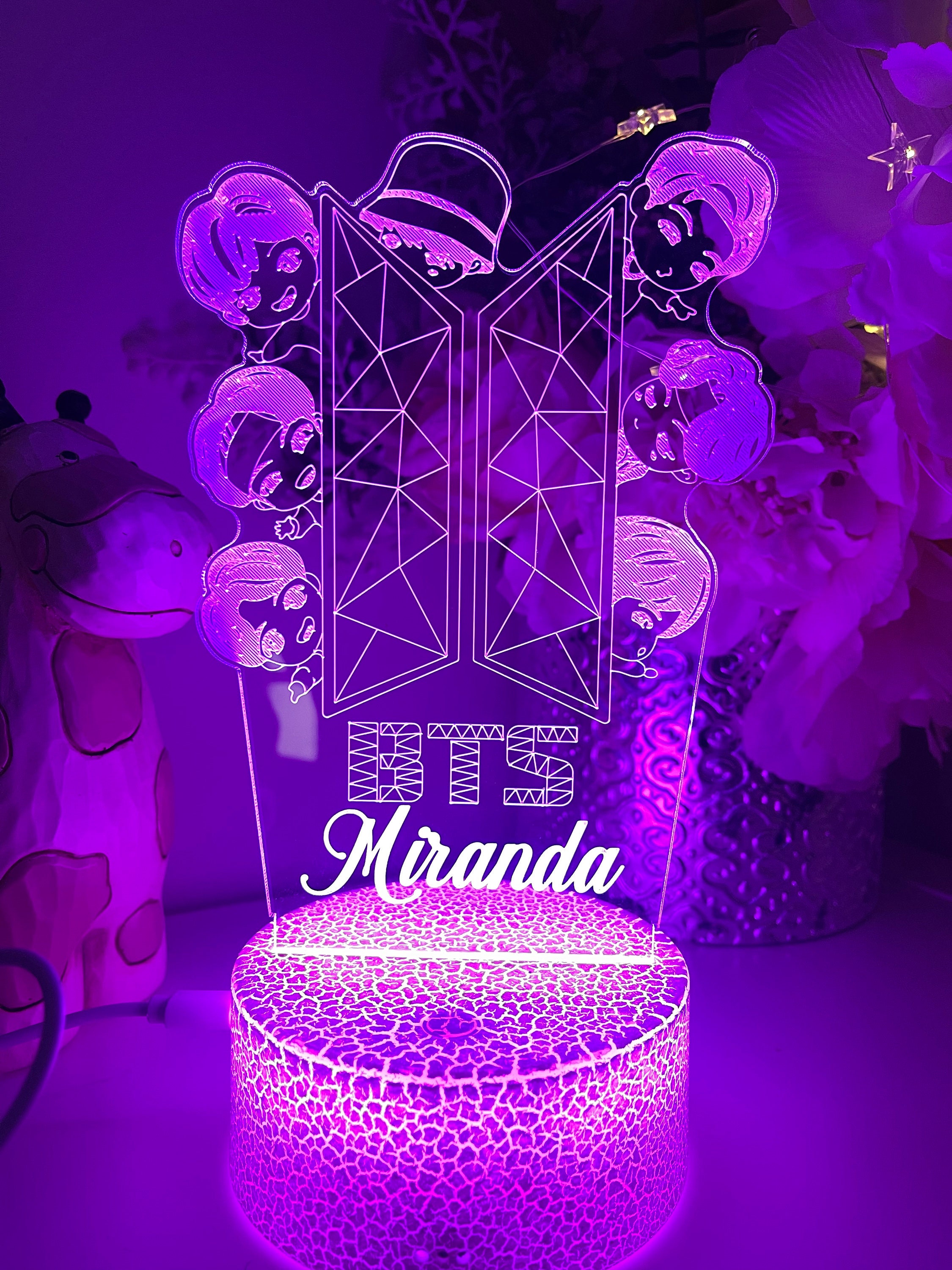 Personalized BTS 3D Night Light | 16 Color Remote, Kpop Music Lamp