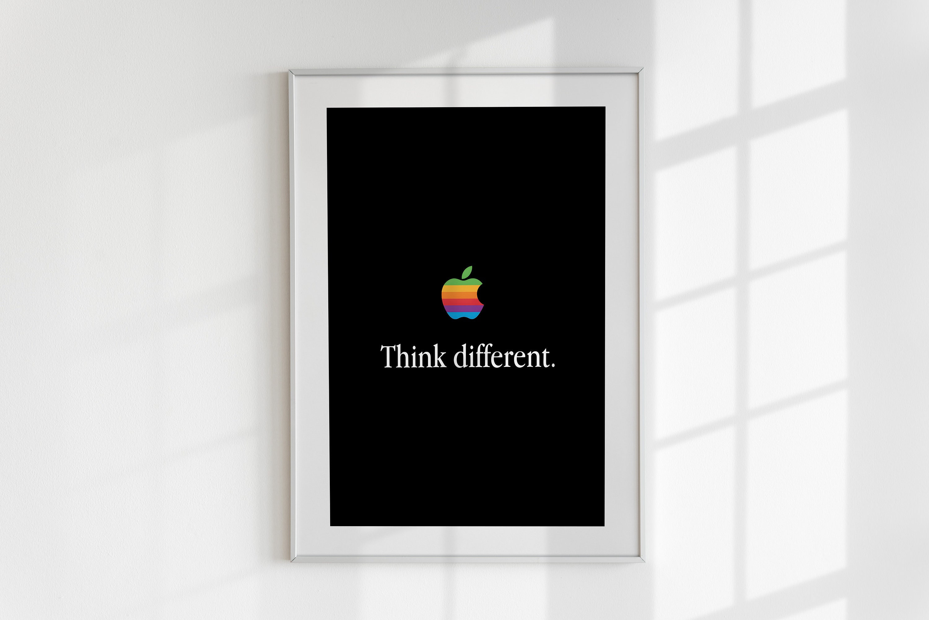 Think Different Apple Slogan Poster, Apple Logo Poster, Rainbow