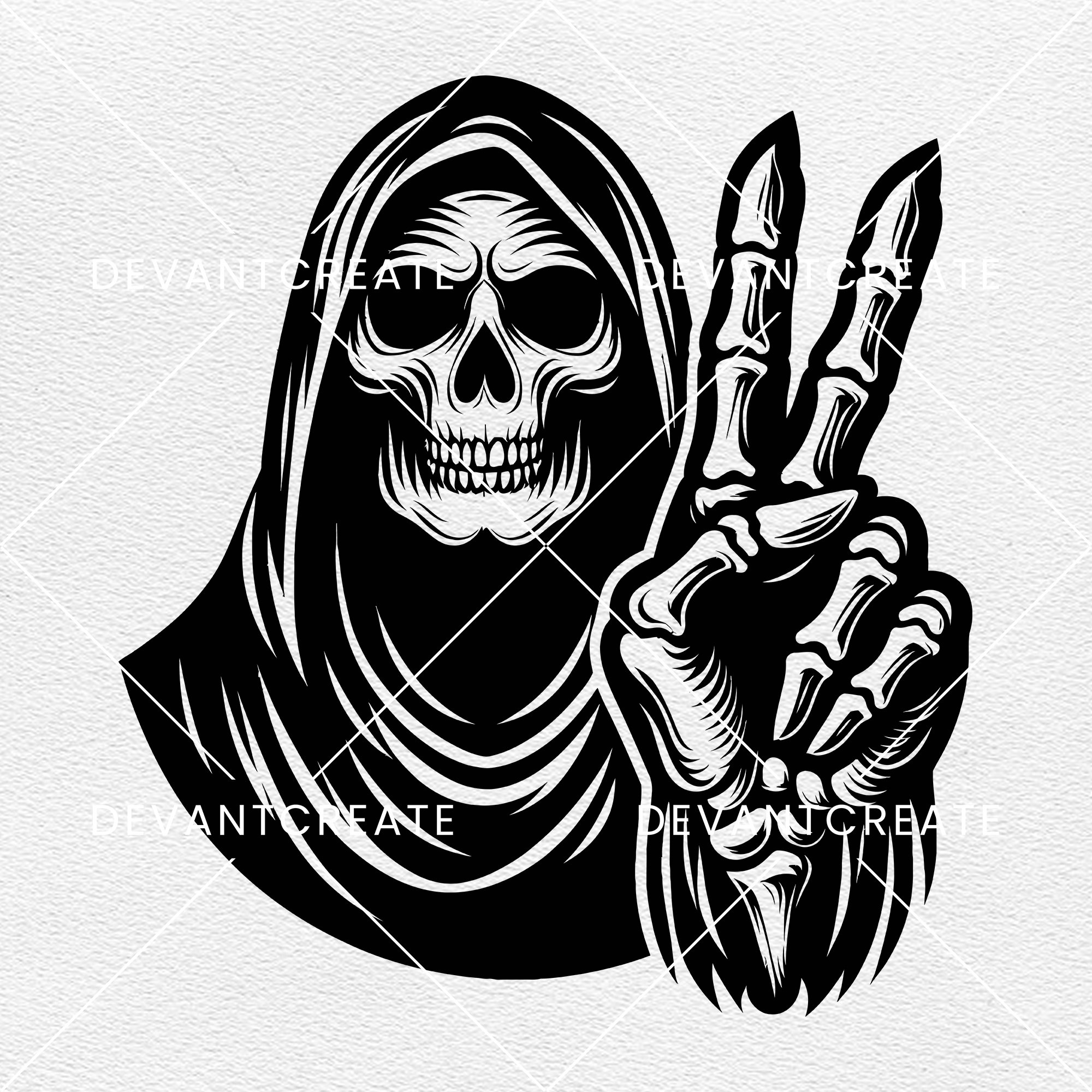 死神のピースサイン：骸骨の手 SVG クリップアート（デジタルファイル