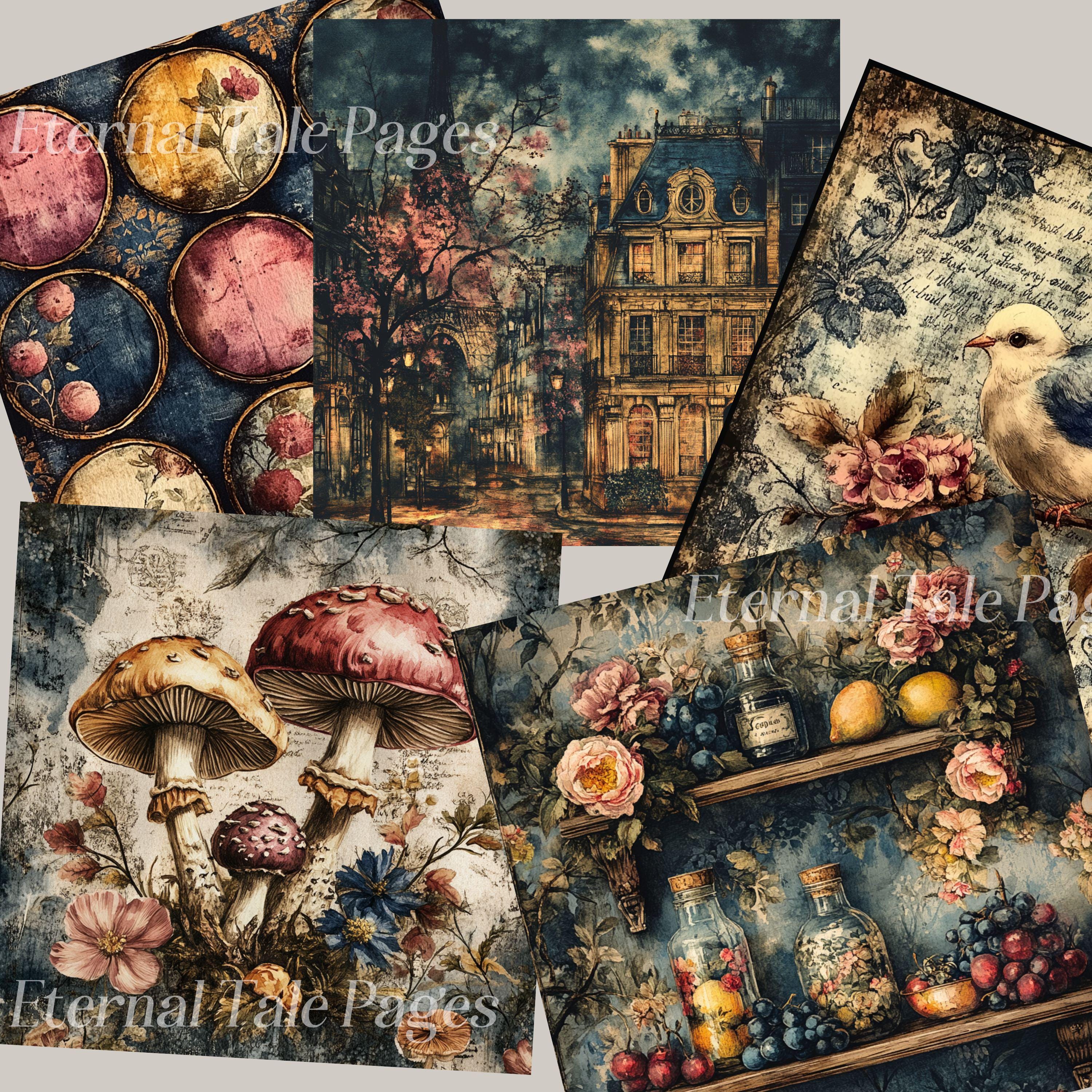 シャビーシックな花柄デジタルペーパー：ジャンクジャーナルの