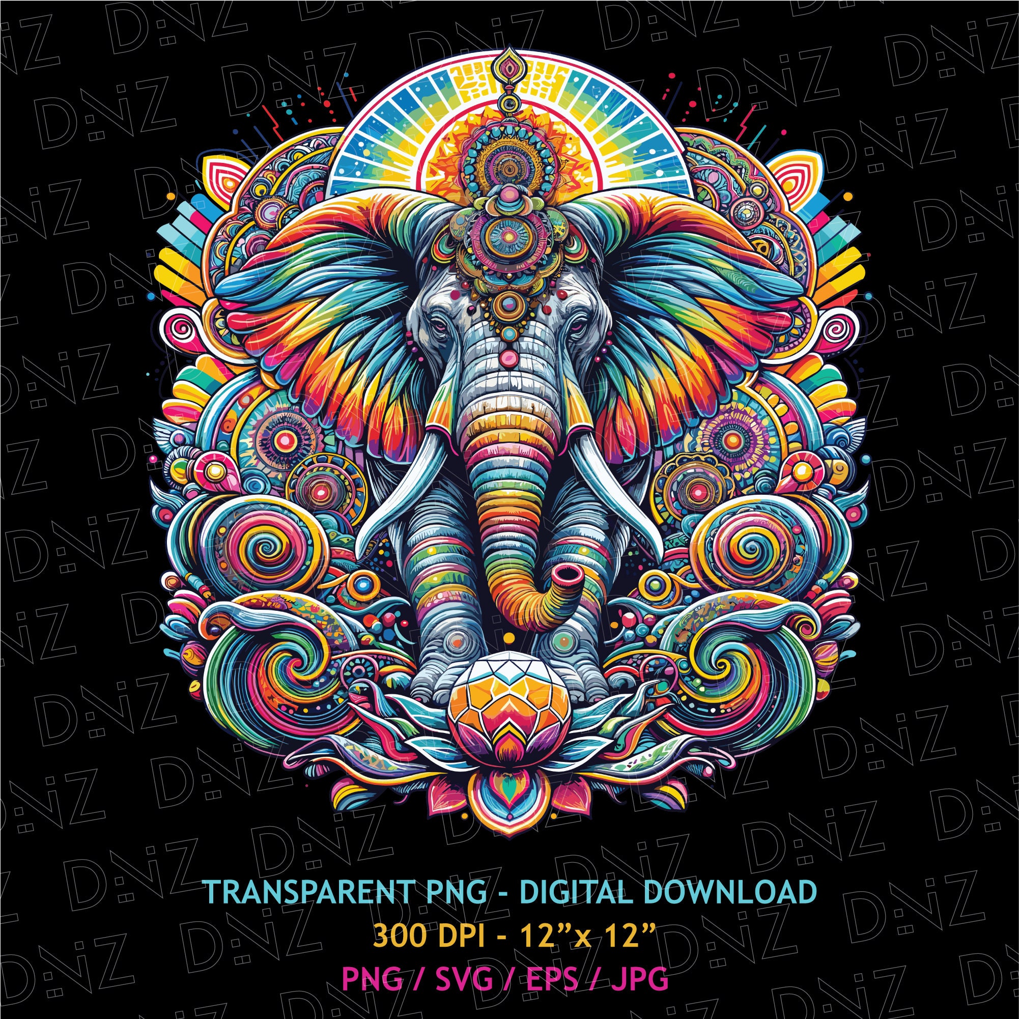 Psychedelic Elephant Png, Trippy Elephant Svg, Colorful Elephant T