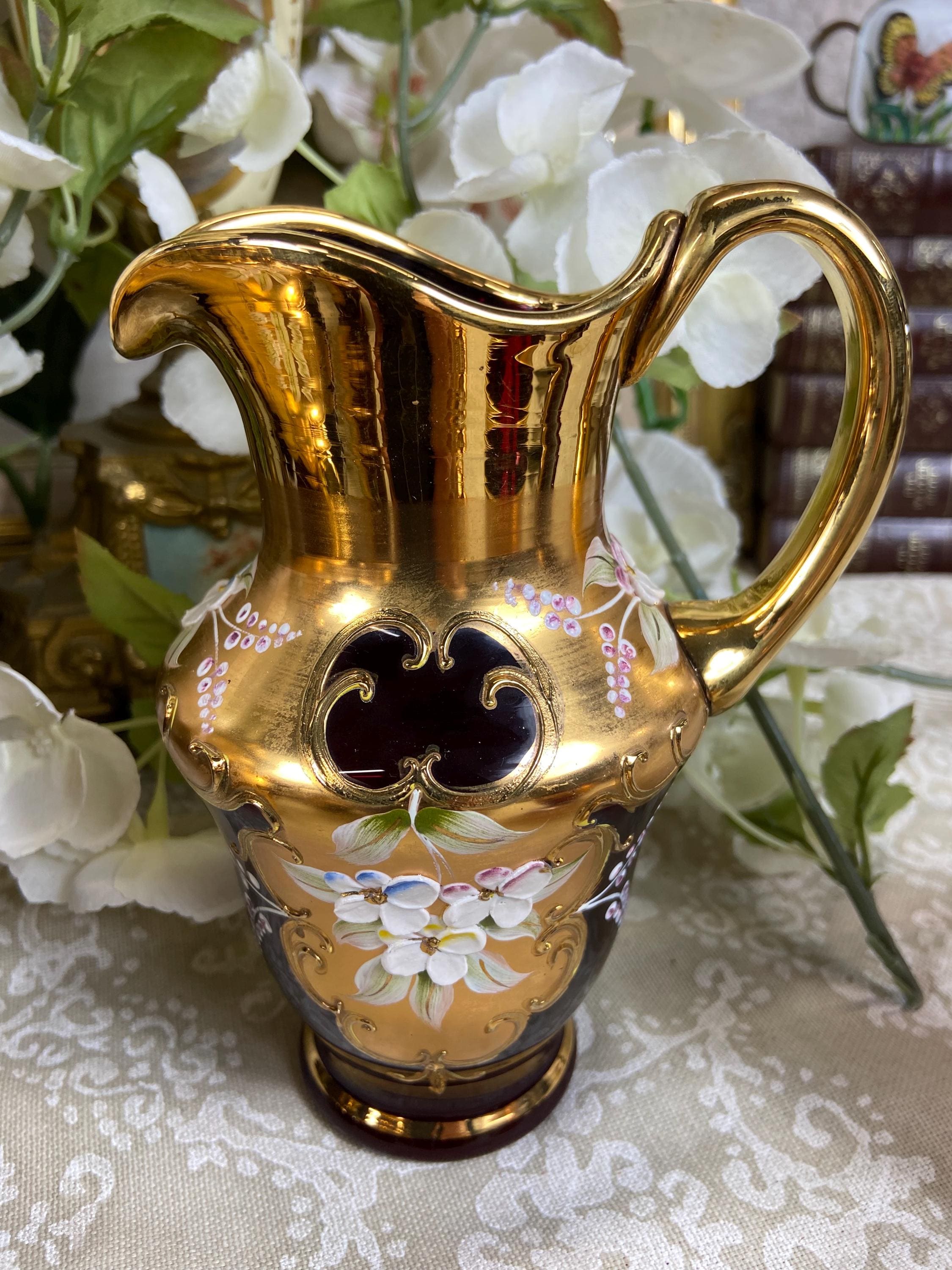 Vintage Murano Venezia Cranberry Glass Tea Set - Etsy