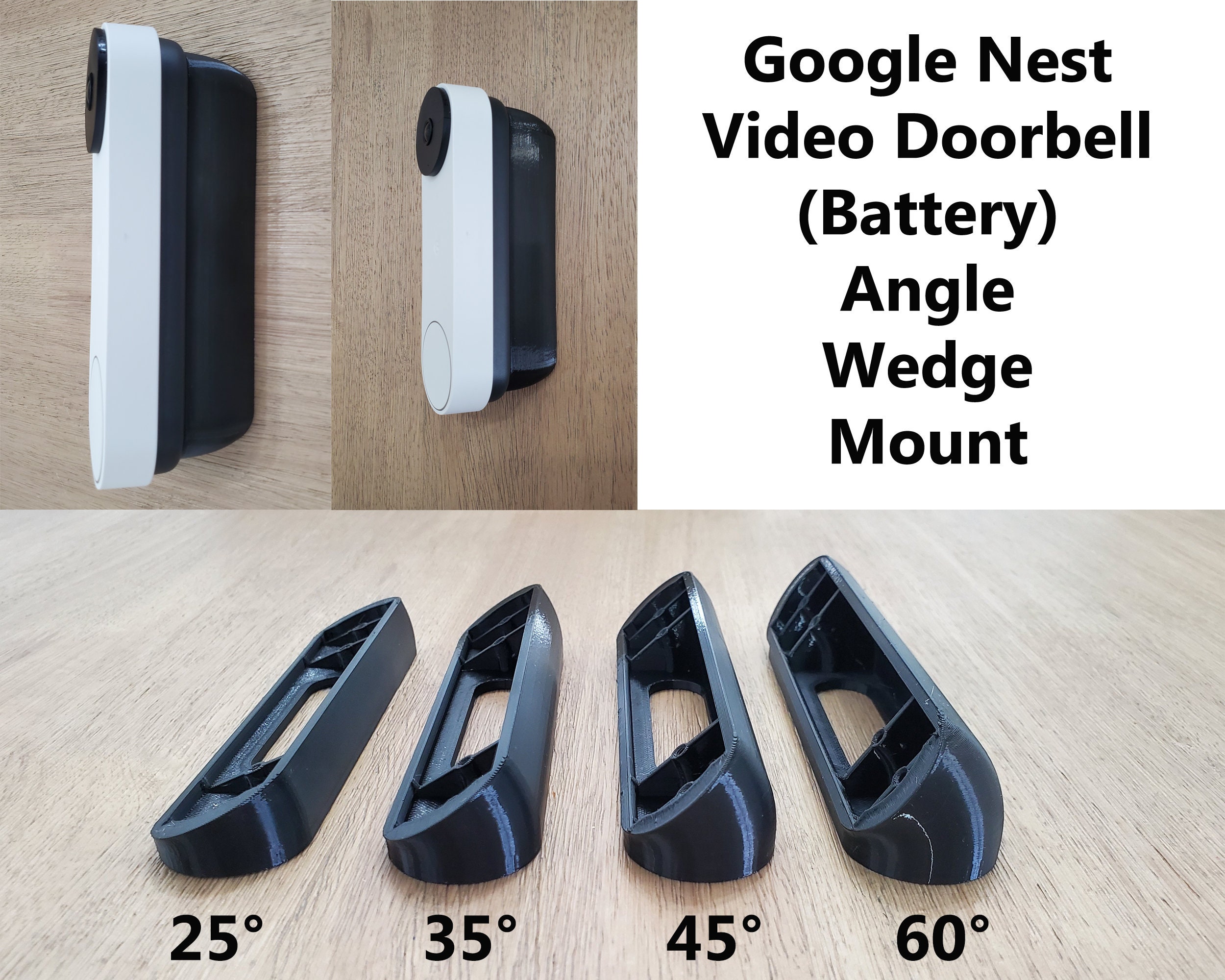 Google Nest Doorbell (battery) Wedge Angle Mount - 3D Printed, UV