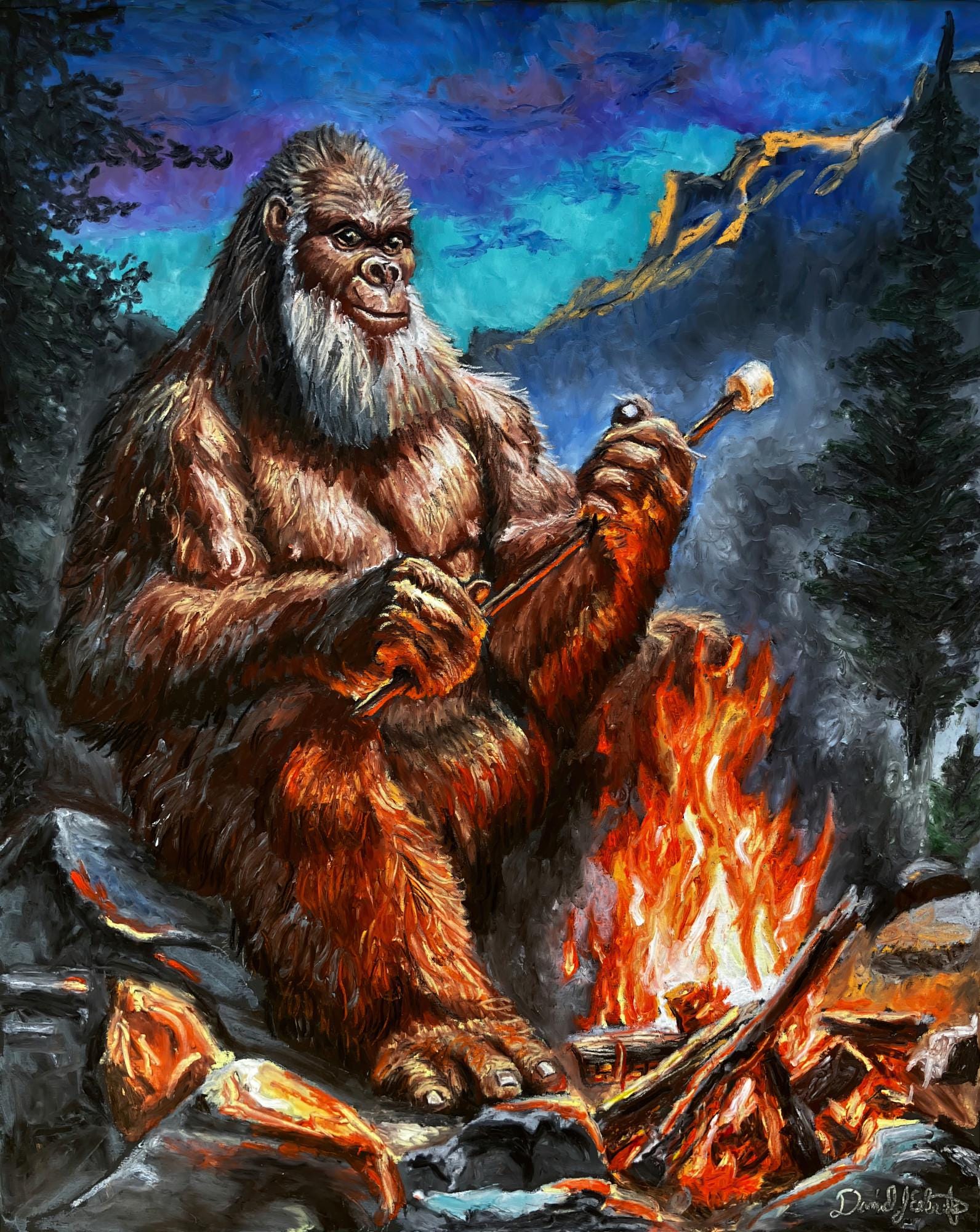 Grandpa Bigfoot- Humorous Sasquatch Wall Art Print by Artist