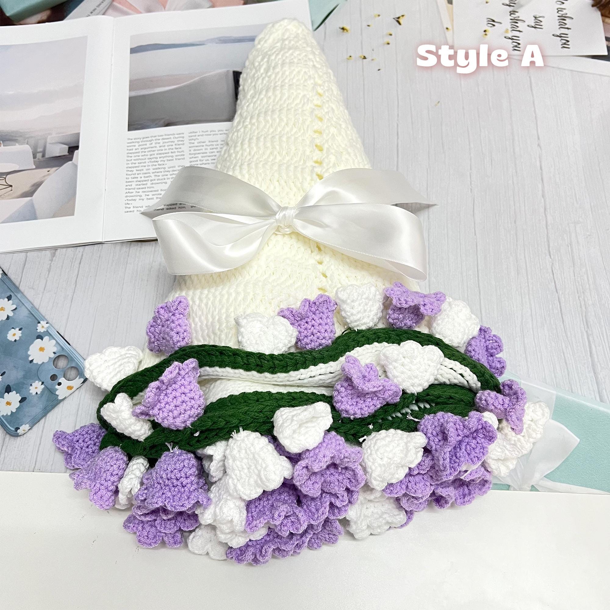 クロシェ編みのスズランブーケブランケット、コースター、ハンドメイド