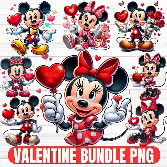 バレンタイン ミッキー＆ミニーマウス PNG バンドル (デジタル