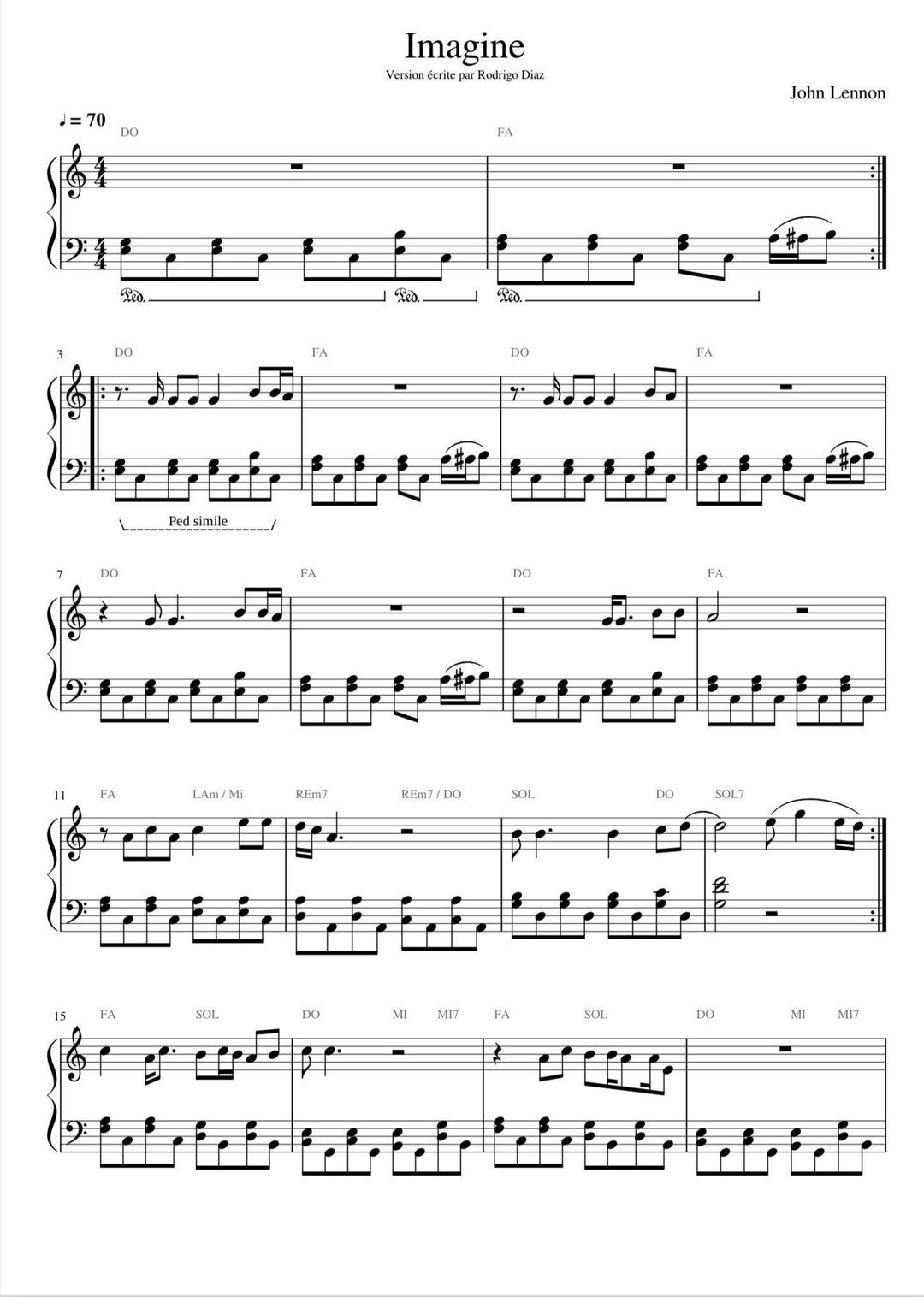 ジョン・レノン – イマジン ピアノ楽譜 PDF | クラシックポップ