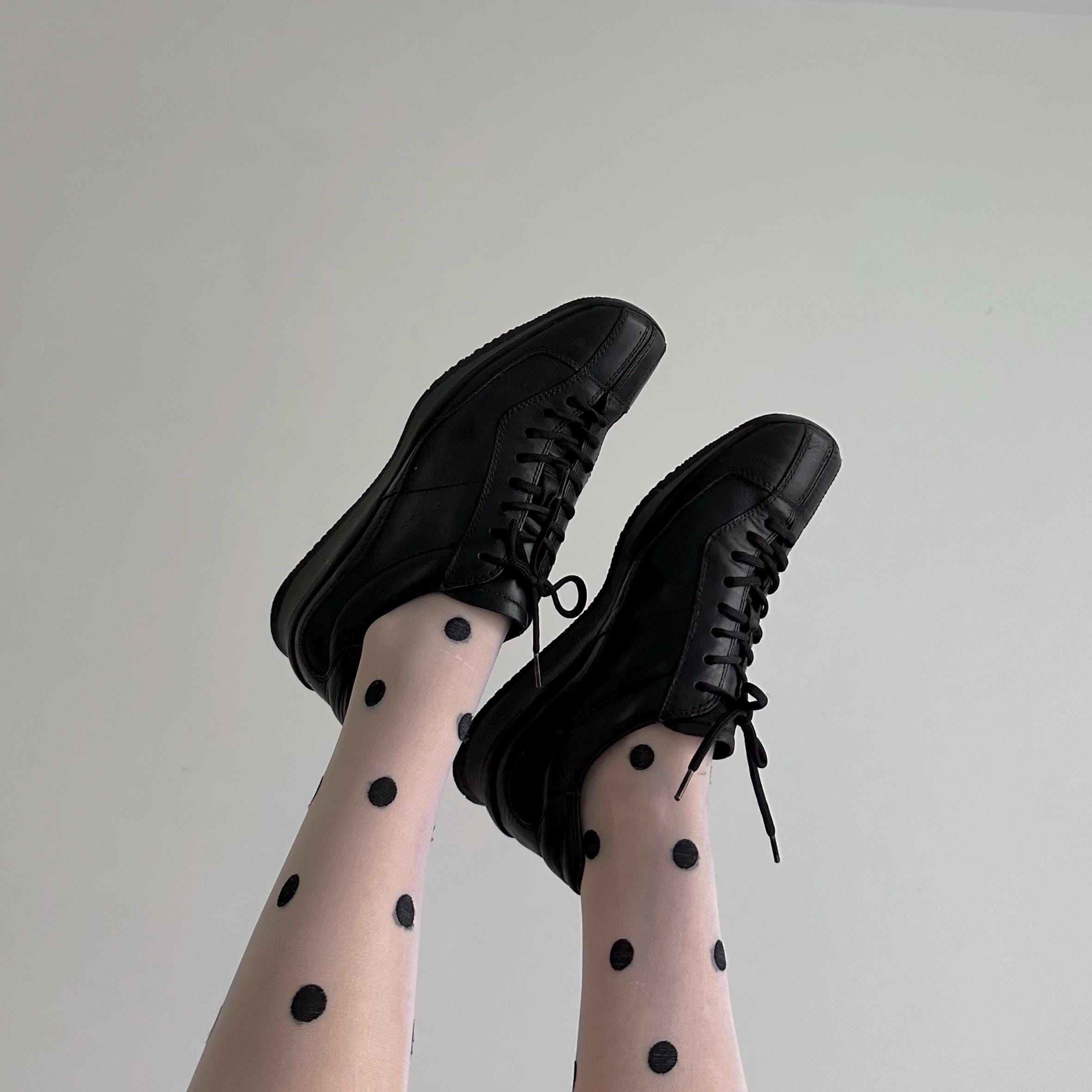 Vintage Prada Sport Black Leather Square Toe Lace up Sneakers