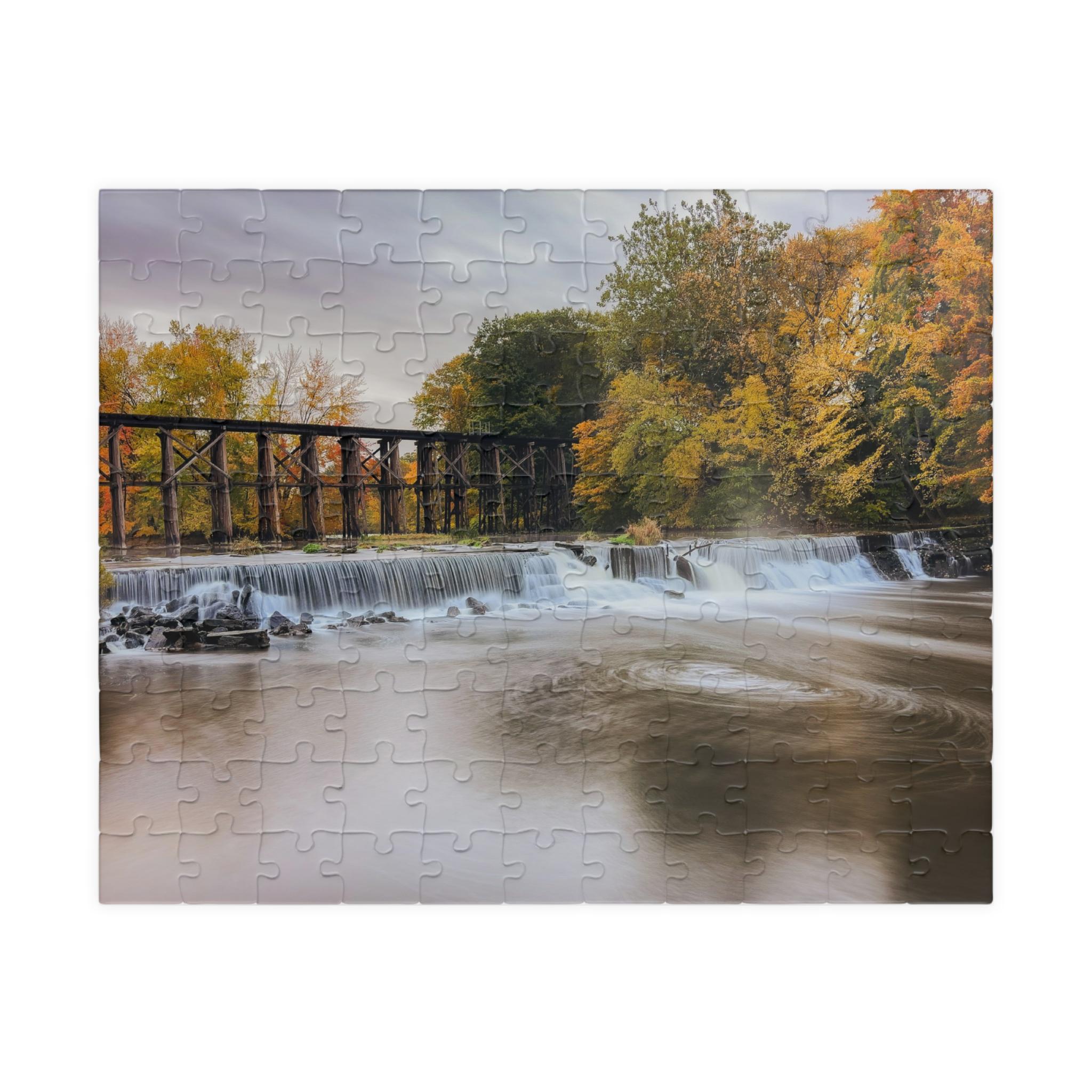 秋の滝のジグソーパズル | ミシガン州ラビットリバーダム - Etsy 日本