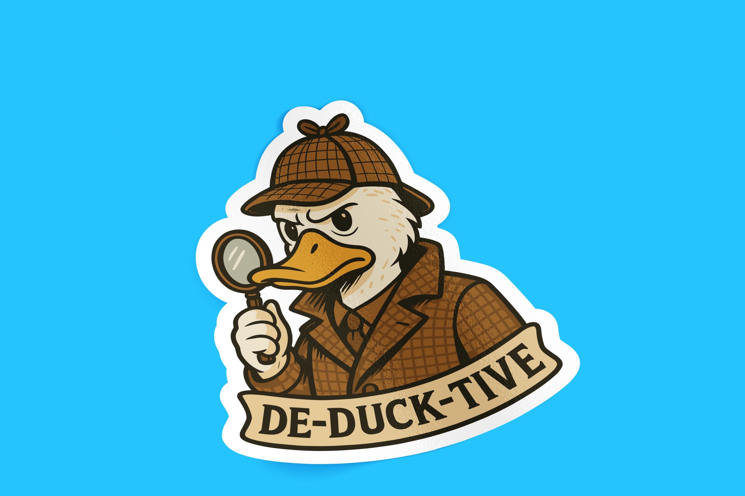 De-duck-tive Detective Sticker, Cute Duck Detective Pun, Funny
