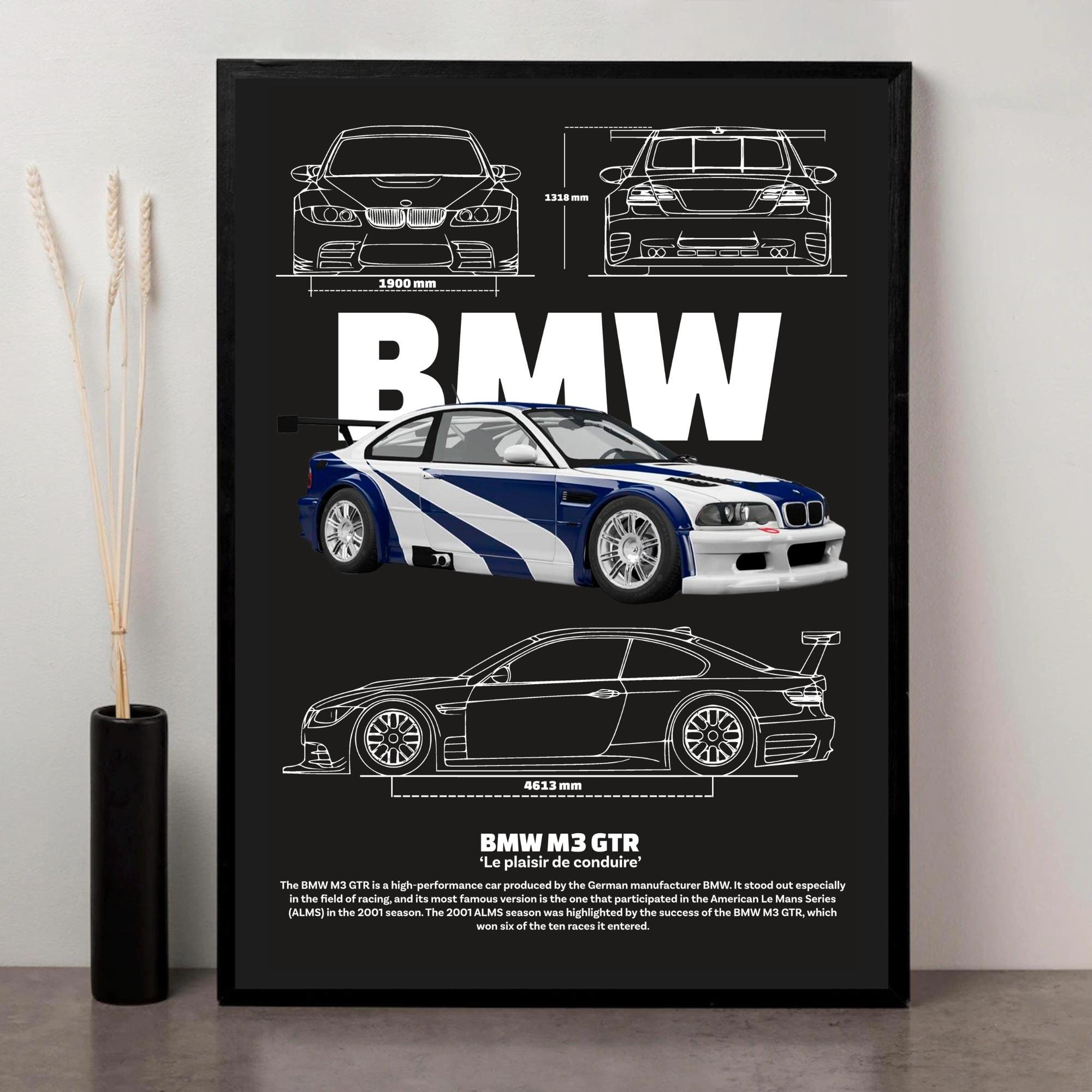 Printable BMW M3 GTR Poster | Racing Legend Digital Art PDF | Wall