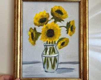 ひまわりの花束 - クロード・モネの手描き油絵の複製、6 つの花の静物