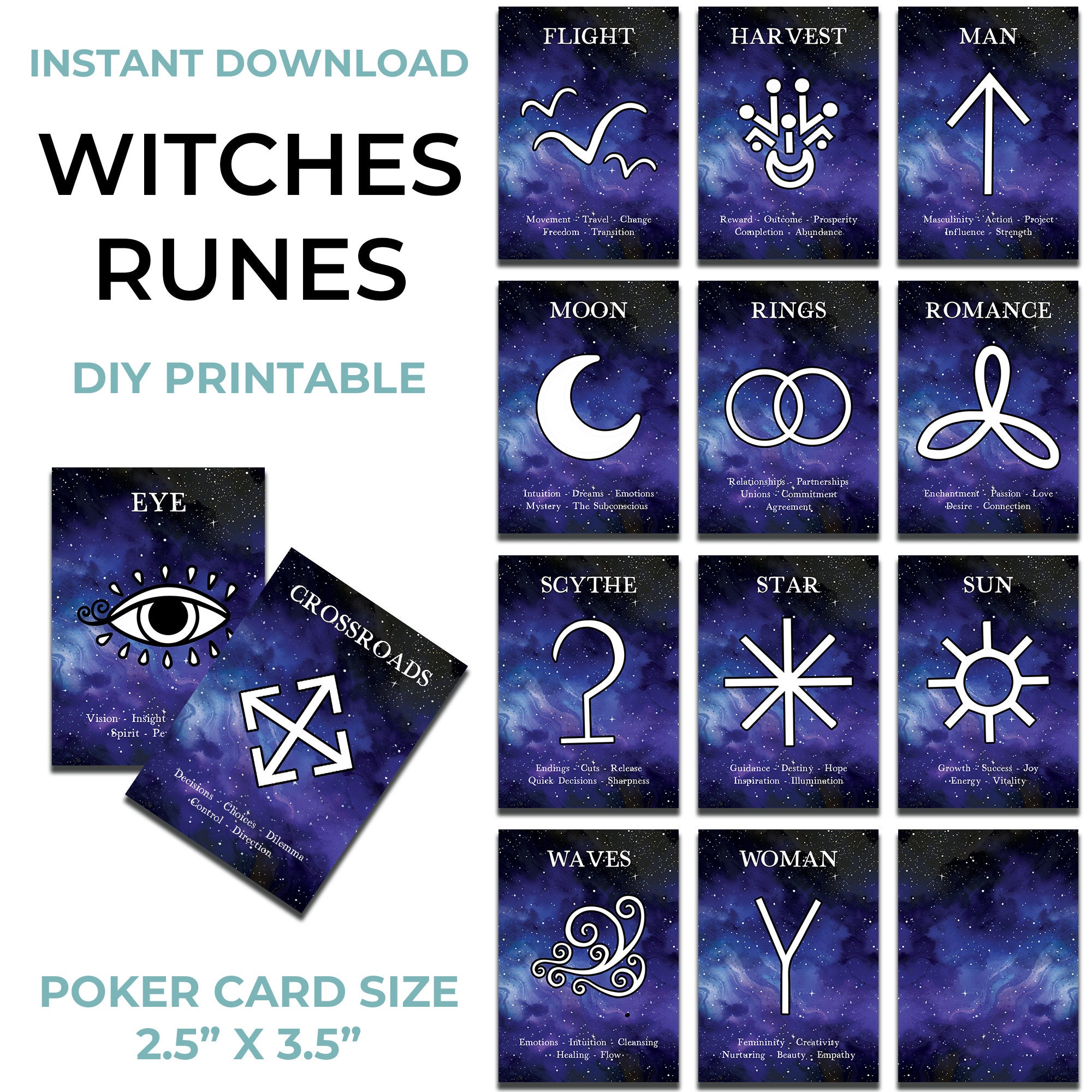 Witches Runes Oracle Deck – DIY Printable Cards & Guidebook