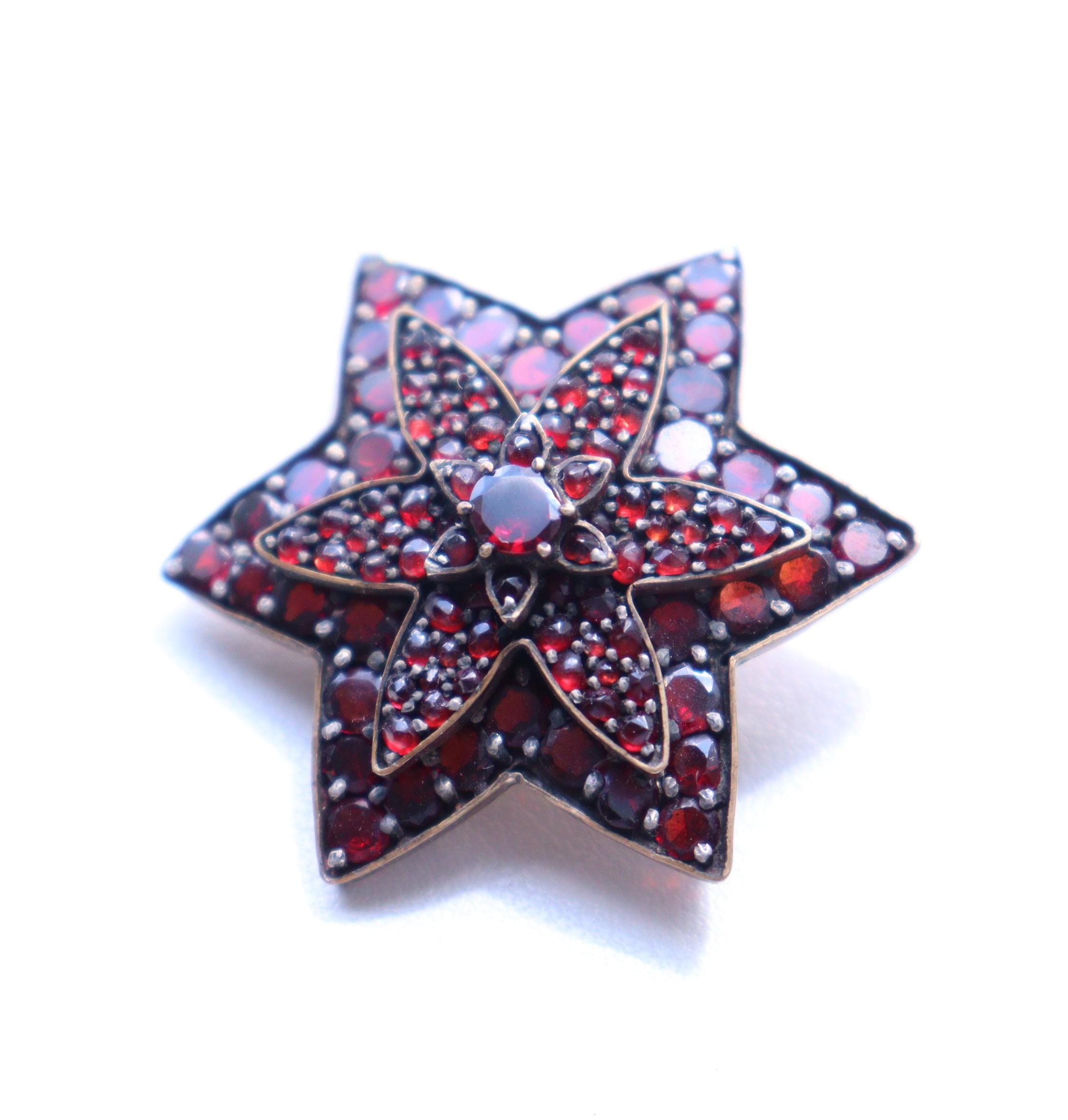 アンティーク ボヘミアン ガーネット ブローチ 星形 Tombac 金メッキ