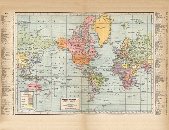 Printable World Map From 1904, a High Resolution 600 Dpi Digital