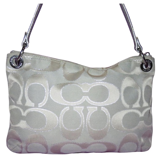 Coach Poppy Grey & Silver Metallic Signature Hippie Jacquard Bag