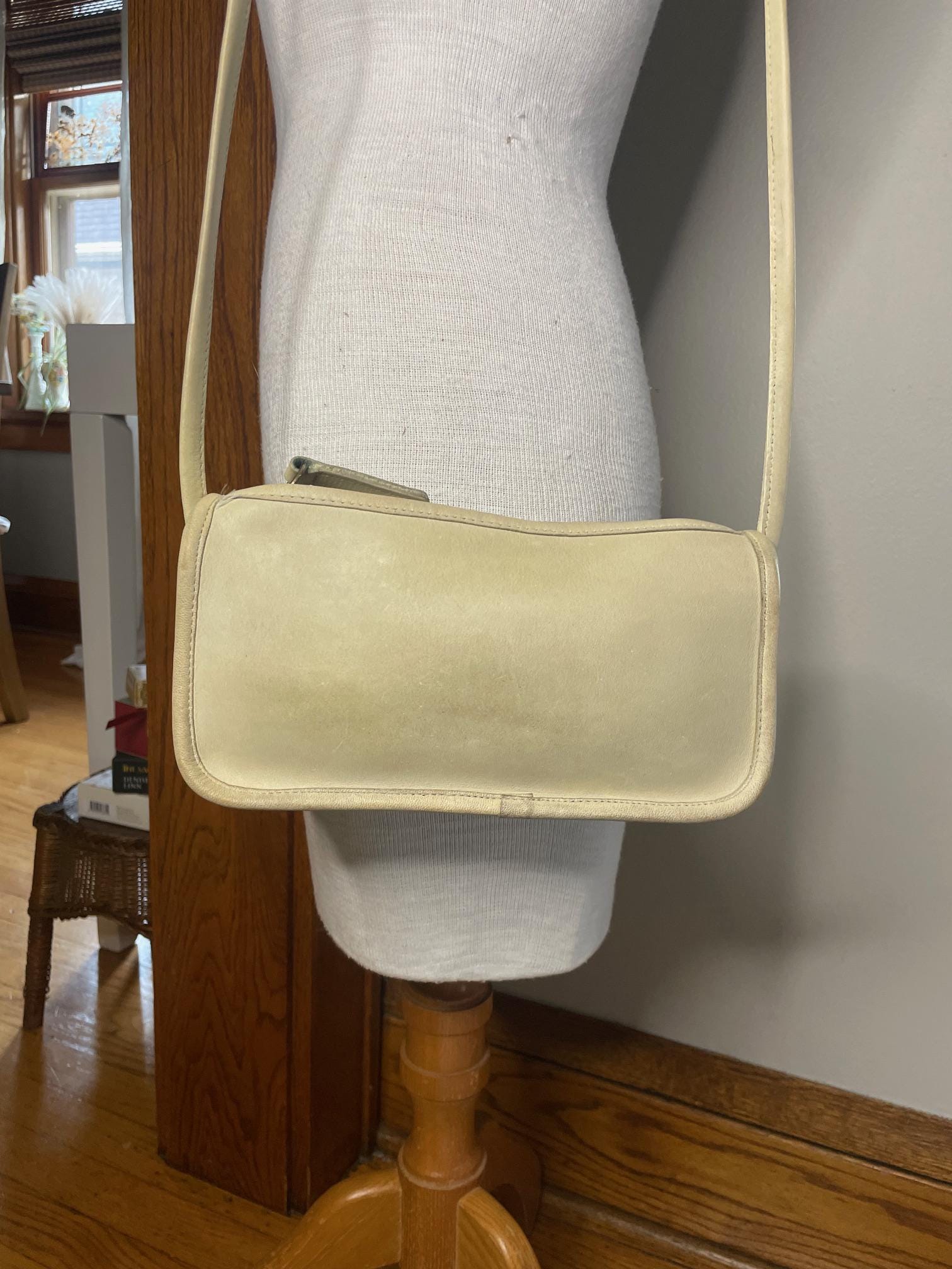 Vintage Coach NYC Zippered Pouch in Bone With Brass Hardware