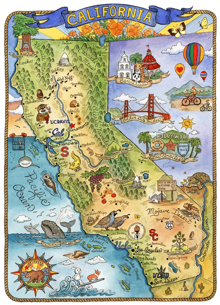 カリフォルニア州アートマップ 16インチ x 20インチ - Etsy 日本