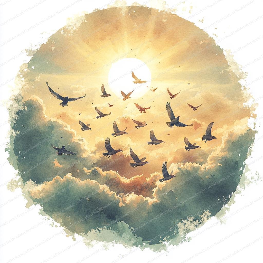21 鳥の渡りのクリップアート | 北へ飛ぶ群れ | 印刷可能な水彩画