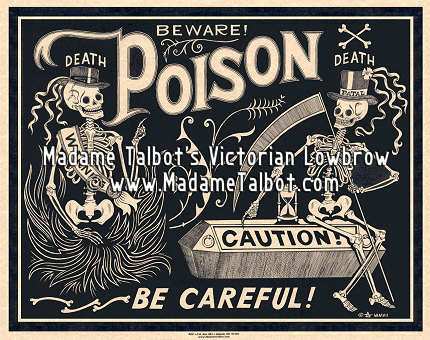 Black Poison Parchment Label Poster Skeleton Madame Talbot's