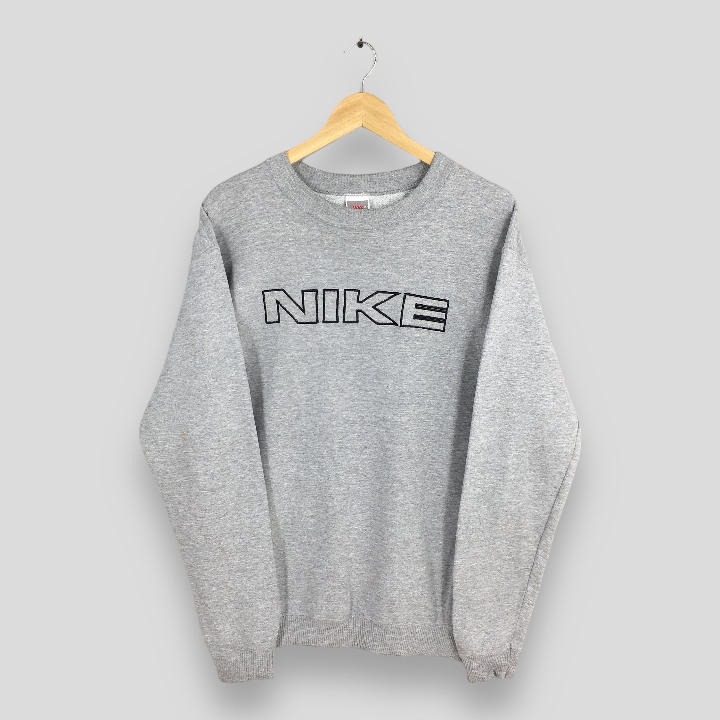 Vintage Nike Block Embroidery Gray Sweatshirt Medium 90s Nike