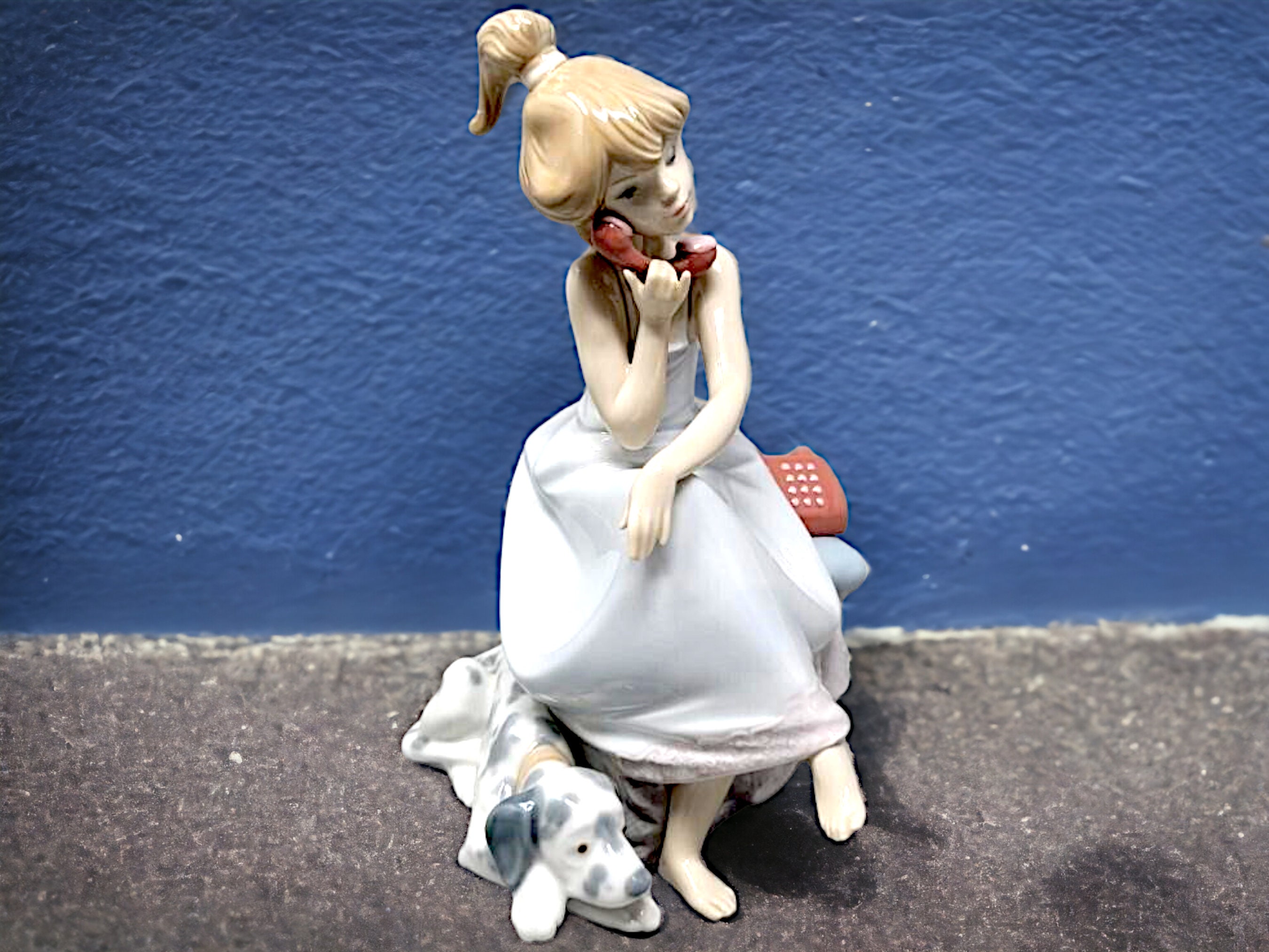 Vintage Lladro Chit Chat 5466 Young Girl on Phone With Dalmation
