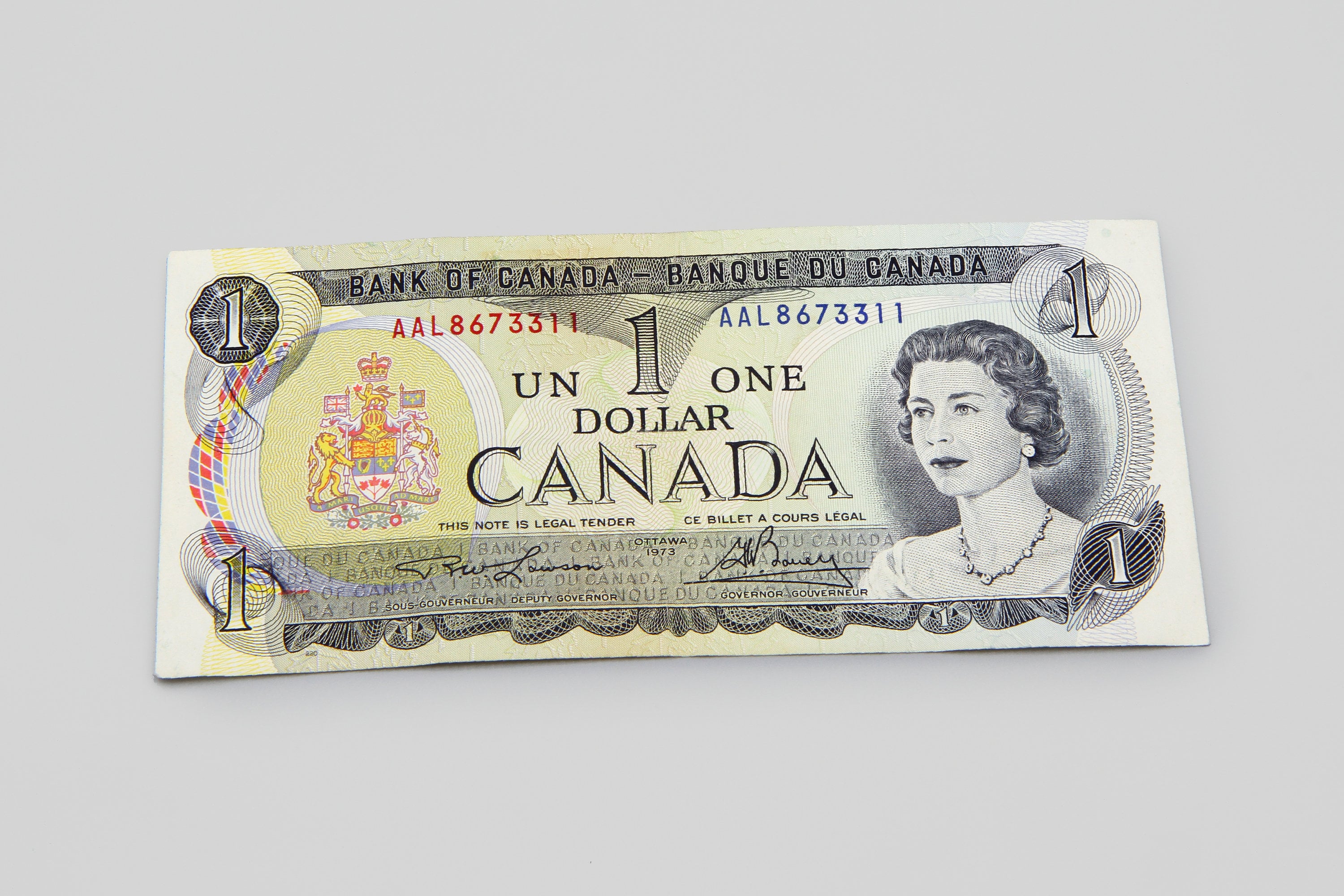 1973年カナダ1ドル紙幣、カナダ銀行エリザベス2世女王、1ドル紙幣