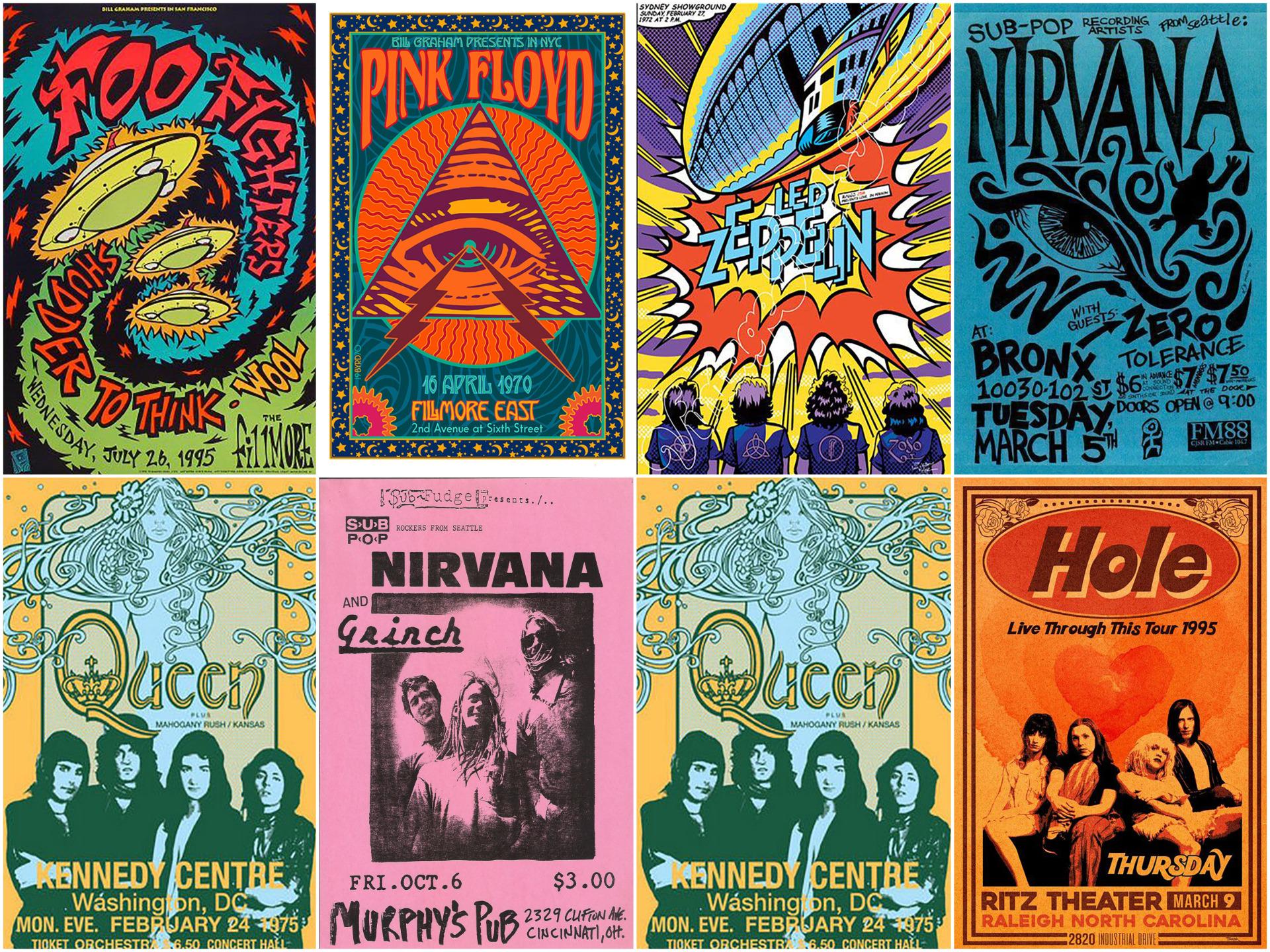 1000+ Retro Concert Posters | Classic Rock Band Wall Art (digital