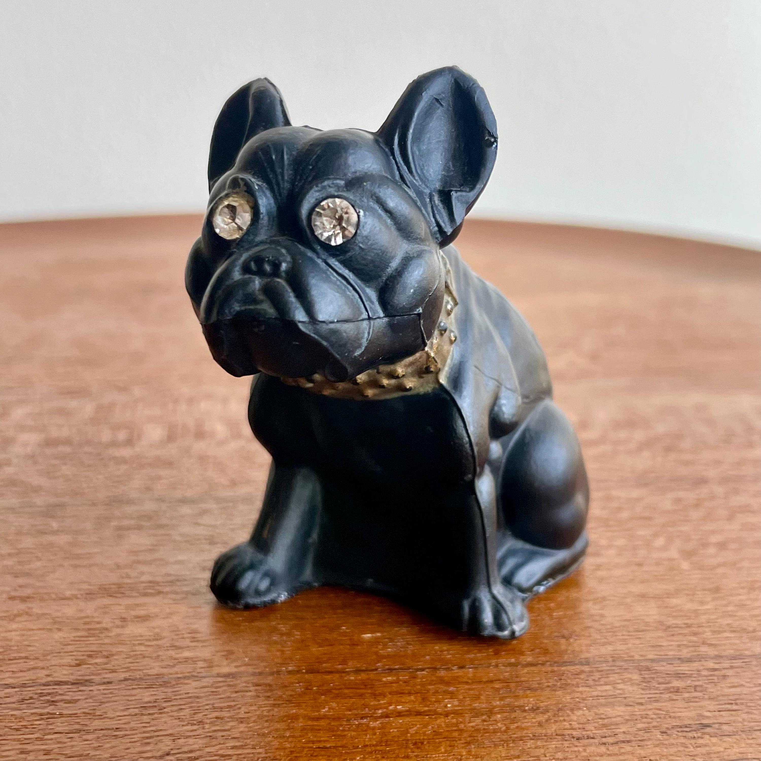 Antique 1930s Westmoreland Black Satin Glass French Bulldog