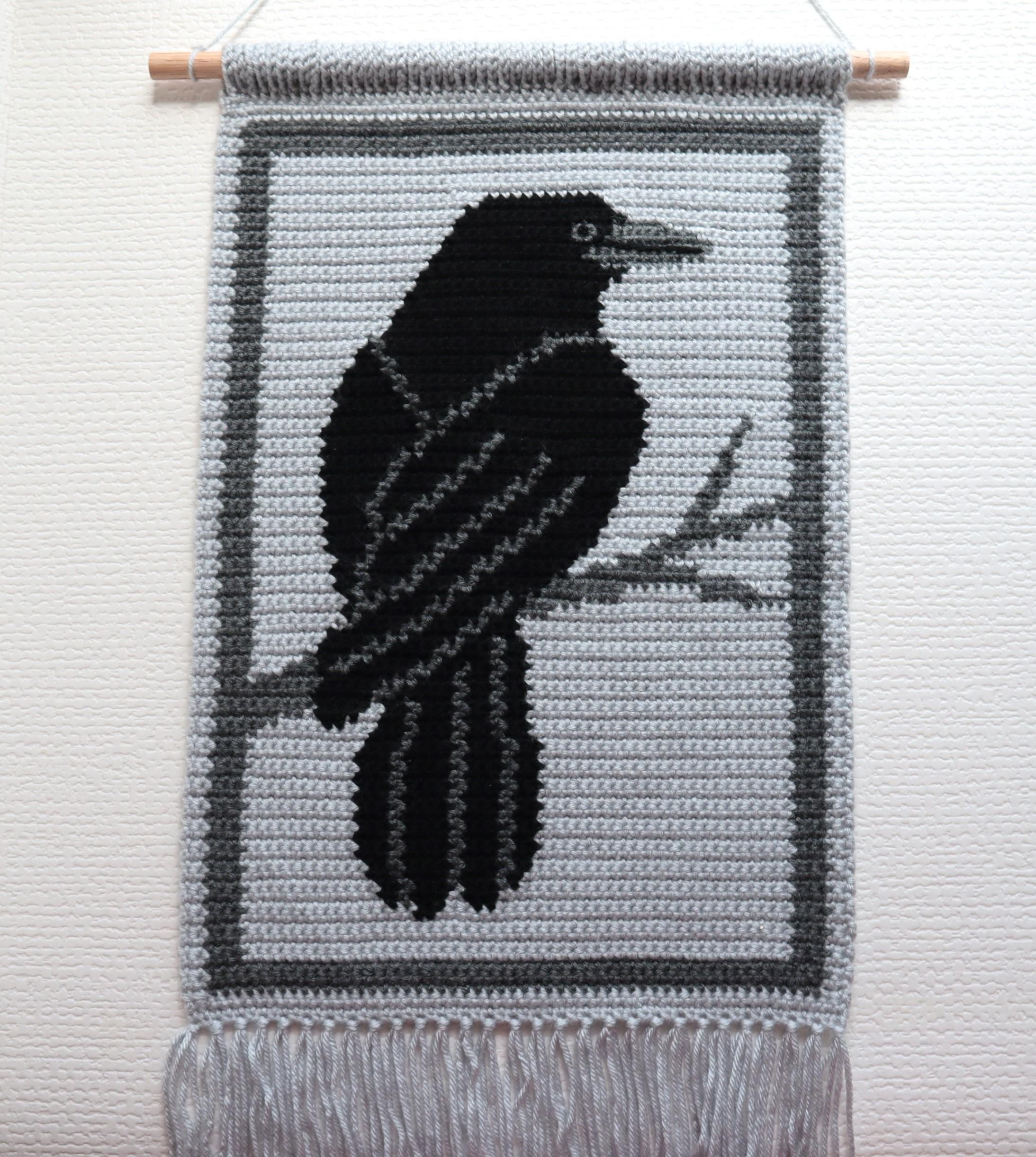 Raven Crochet Pattern: Intarsia Tapestry Wall Hanging (PDF