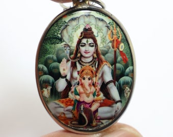 シヴァ神とガネーシャのビッグペンダント：ヒンドゥー教の神のお守り