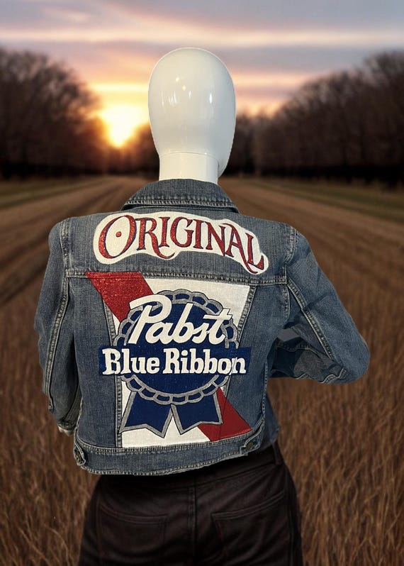 Hand-painted PBR Denim Jacket - Upcycled, Sparkling Glitter Design