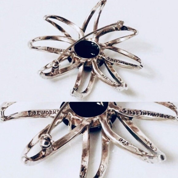Tiffany & Co. Large Black Onyx Fireworks Brooch 925 Sterling