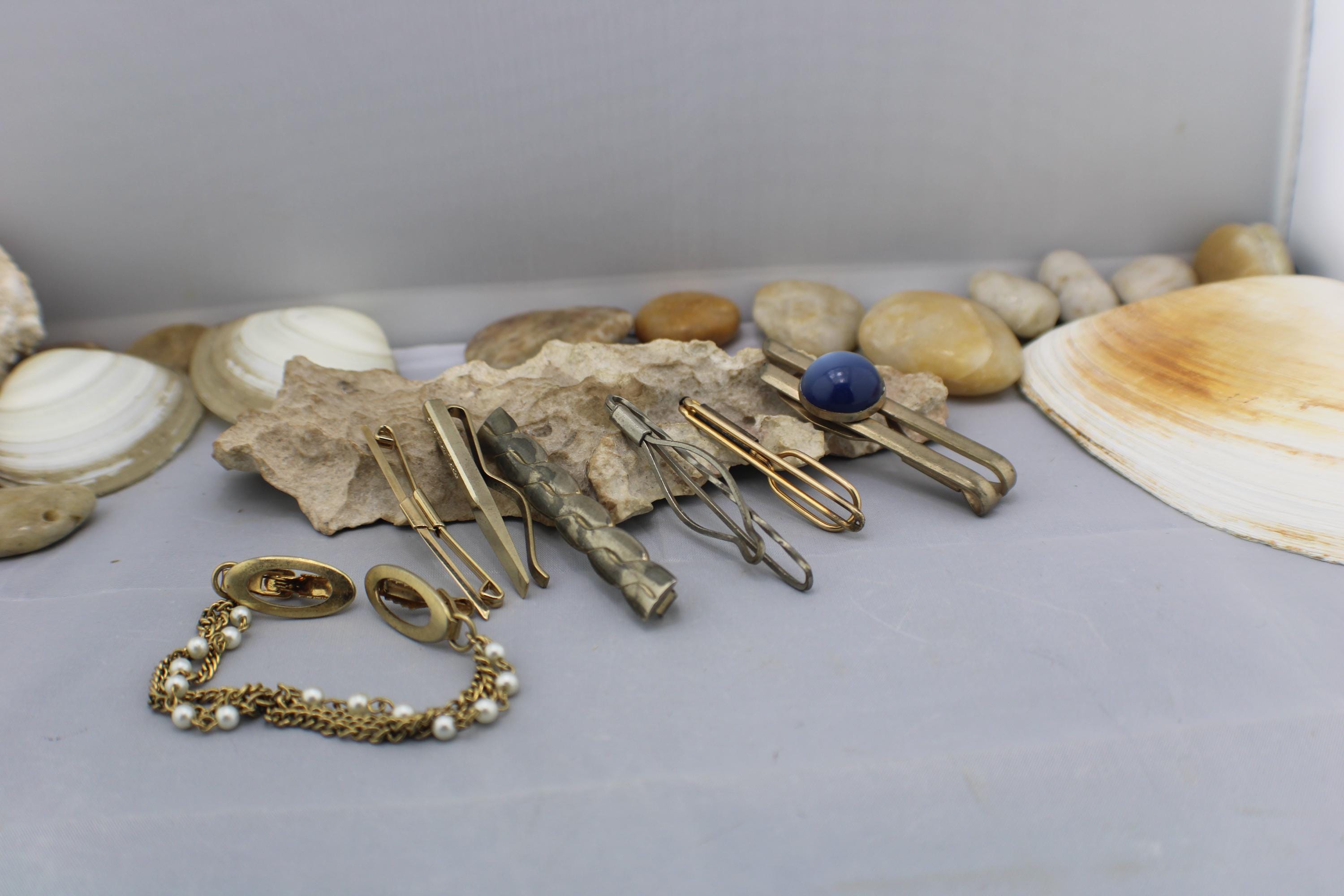 Vintage Jewelry Art Deco Silver-tone Gold-tone Tie Clip Set of 7