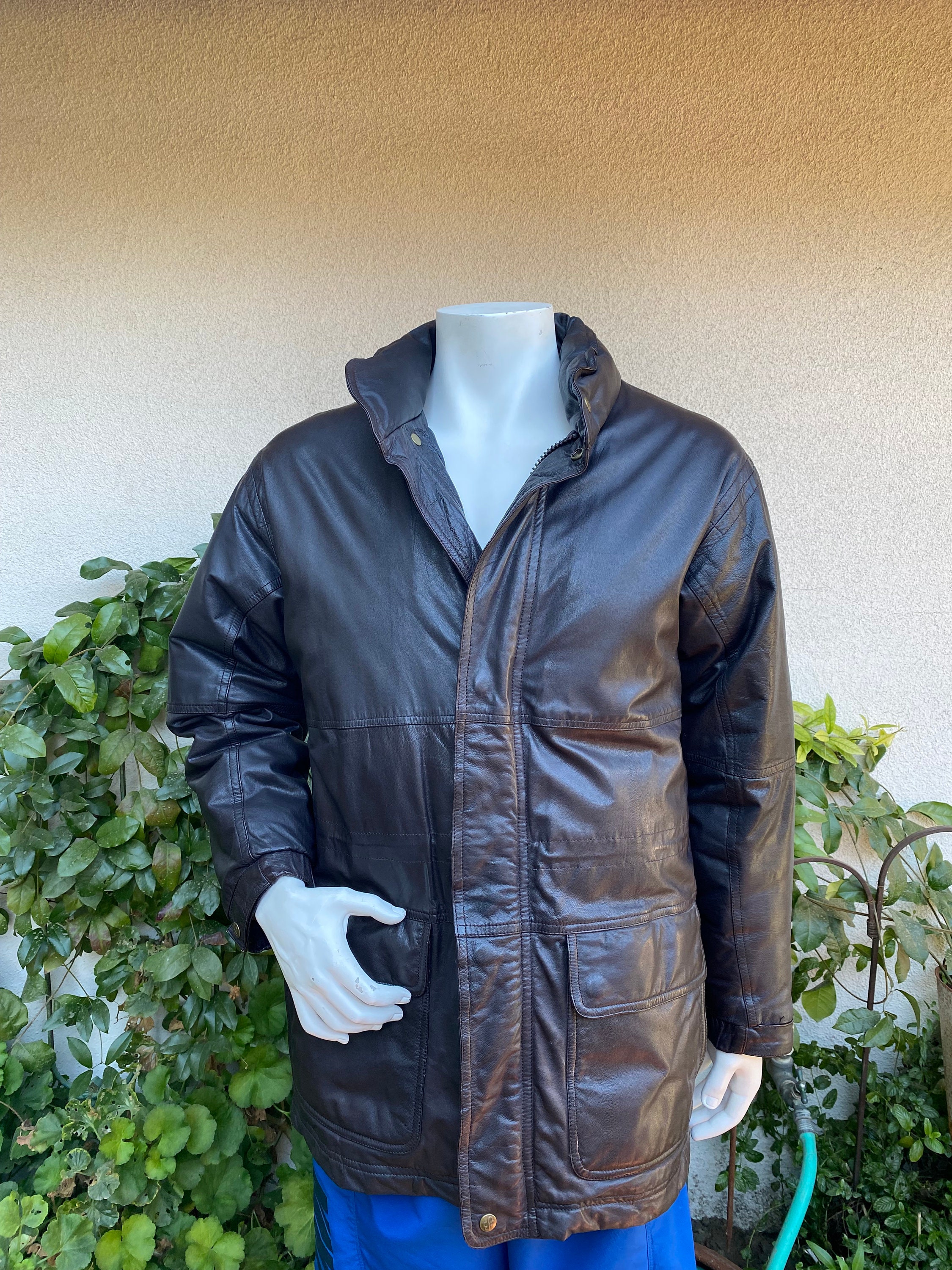 Vintage 90s Eddie Bauer Leather Goose Down Jacket Dark Brown Coat