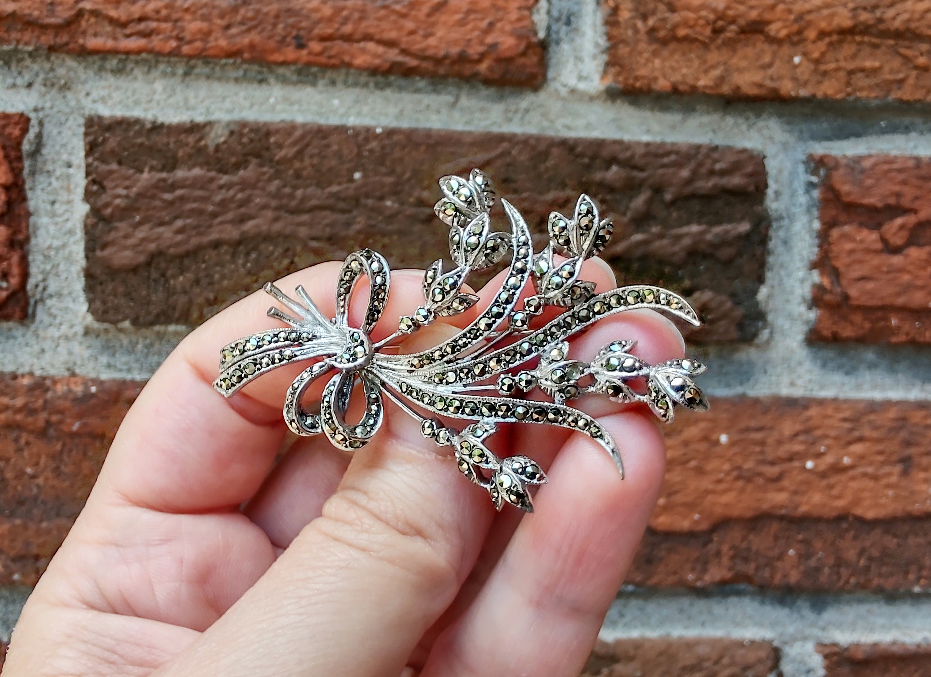 ヴィンテージ マーカサイト スターリング シルバー ブローチ Z3 - Etsy