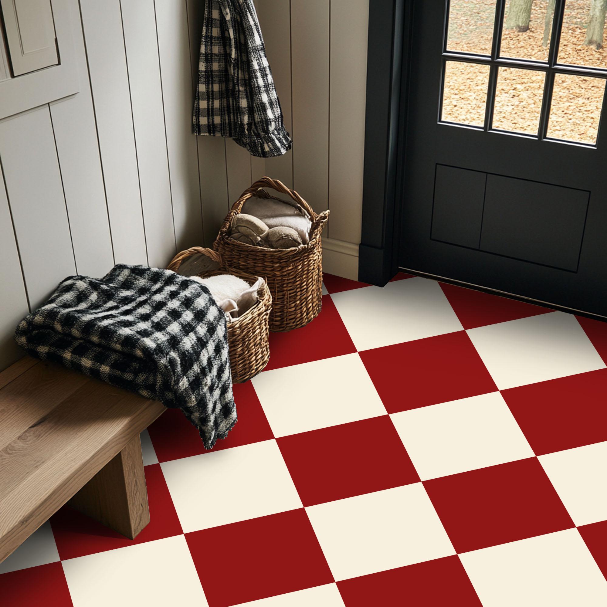 Quadrostyle Checkerboard in Red and off White Vinyl Floor Stickers