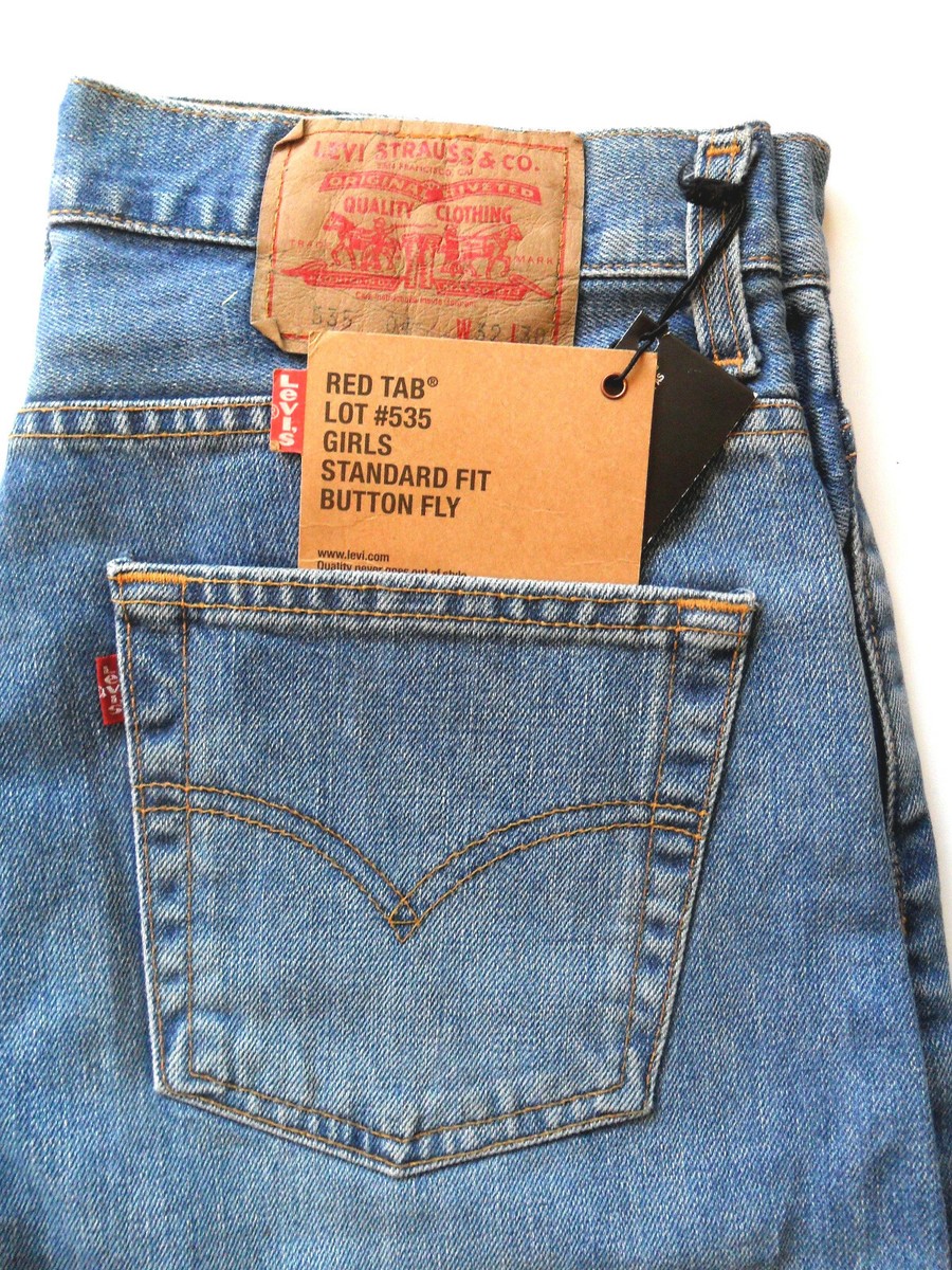 LEVI'S Jeans Girls Red Tab Button Fly 535 Standard Fit Light Wash