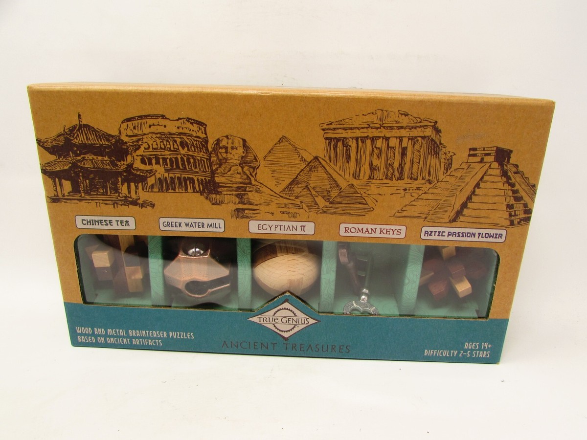 True Genius Ancient Treasures Puzzle Set Wood & Metal Brainteaser