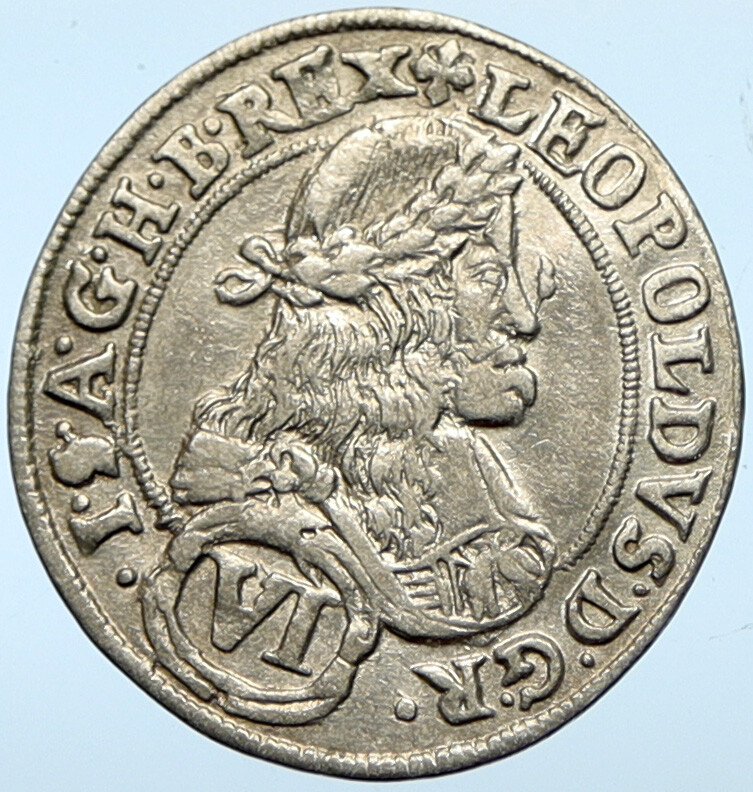 1679 AUSTRIA King Leopold I Habsburg OLD Antique Silver 6 Kreuzer
