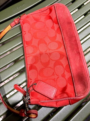 COACH Signature Campus Accessory Pouch 6094 Handbag RED Rare