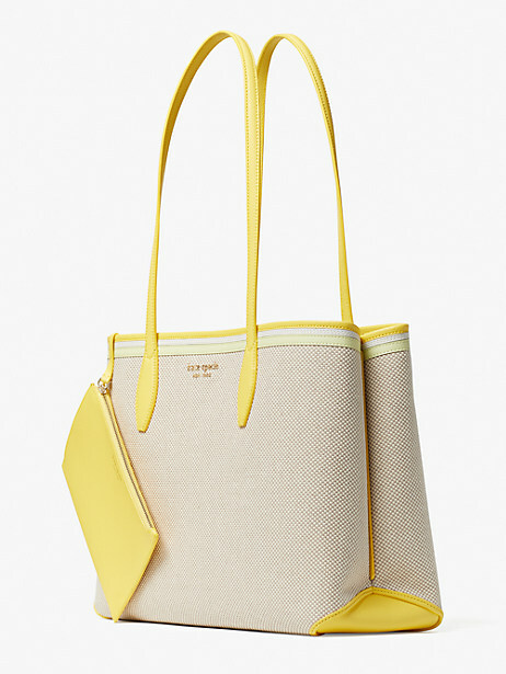 Kate Spade All Day Canvas Large Tote Bag w/ Wristlet Pouch Leather