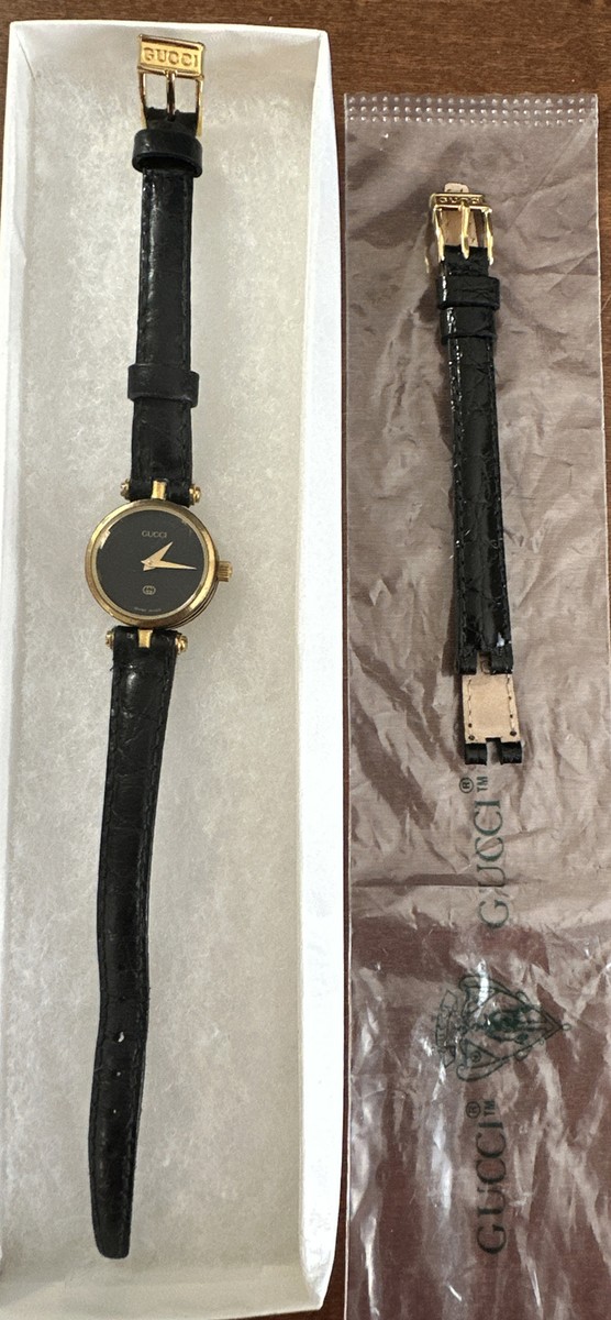 Gucci Black Face Women's Watch With Brand New Extra Leather Band
