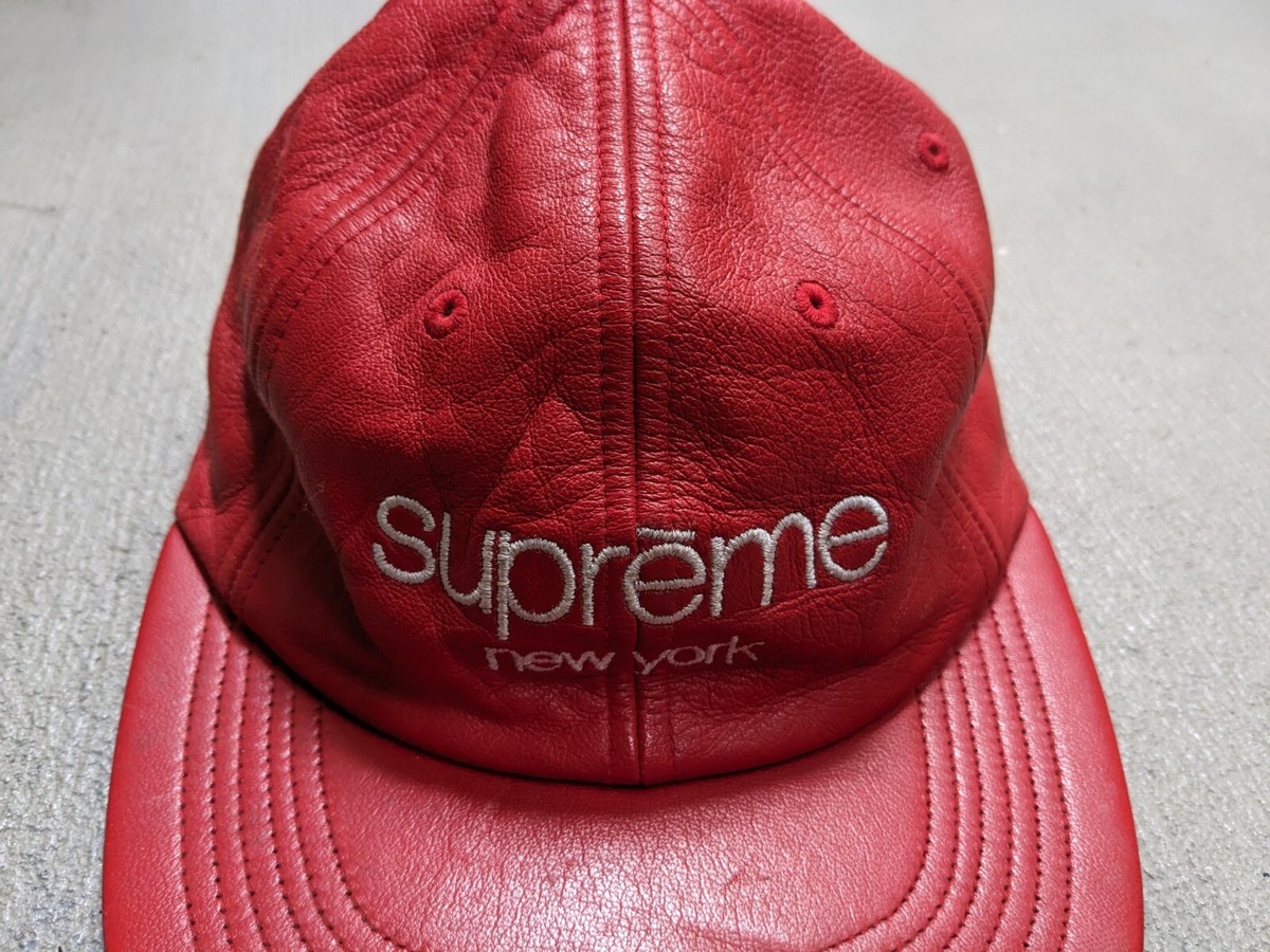 Supreme Classic 6-Panel Red Leather Cap Hat Adjustable FW16 | eBay