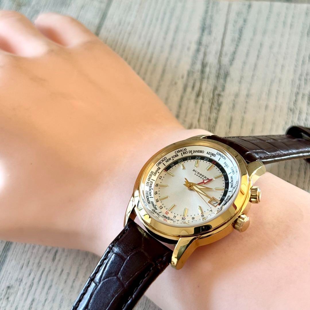 EXC+4] BURBERRY World Time Quartz 6117-H28518 Gold 36mm Men's