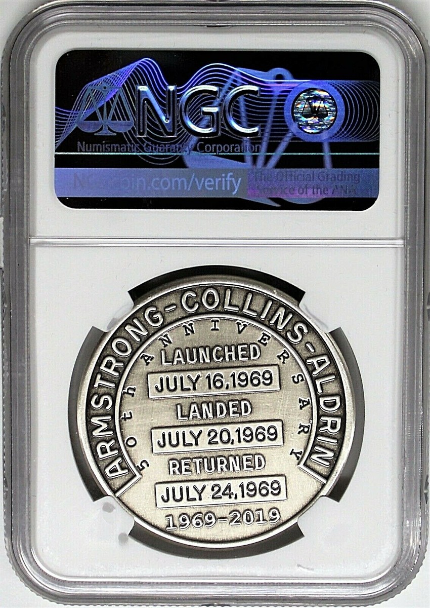 2019 Apollo 11 50th Anniv 1oz Silvered Clad Robbins Medal Restrike