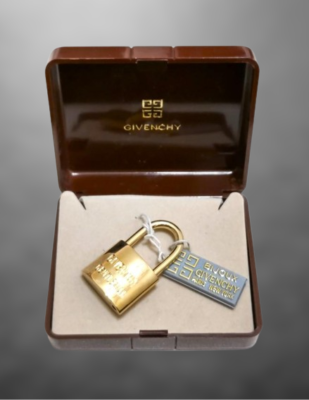GIVENCHY Padlock Keyring Gold Color Logo Engraved Keychain Bag
