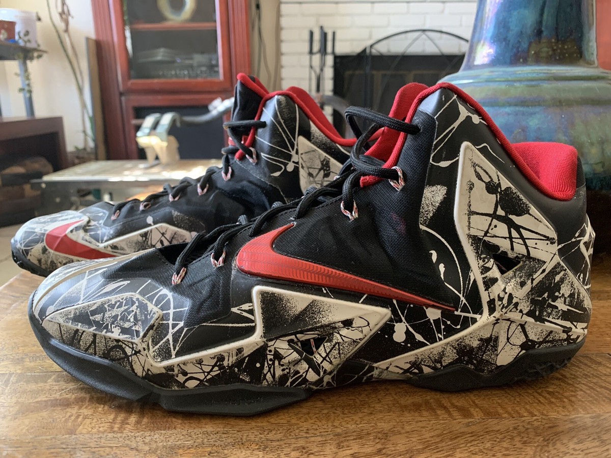 Mens 13 Nike LeBron 11 Graffiti 2014 White/Red/Black 616175-100